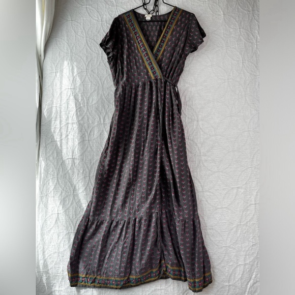 NATURAL LIFE Dresses & Skirts - Natural Life Floral Wrap Maxi Dress Real Wrap Flutter Sleeve Womens Rayon Boho